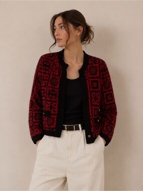 Vintage Red & Black Nordic Fair Isle Button Down Cardigan Sweater Size MP